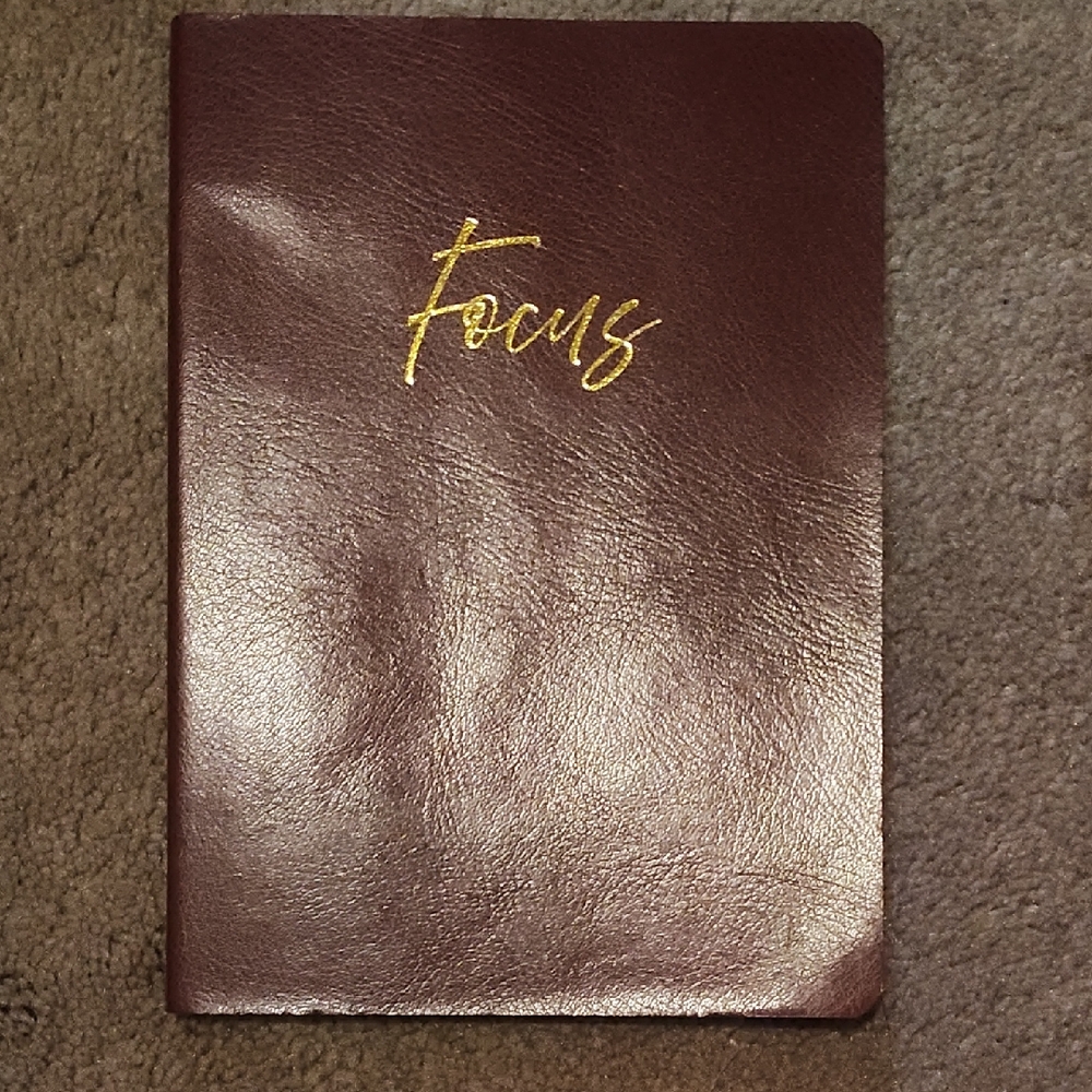 Brown Leather Notebook with Gold Text